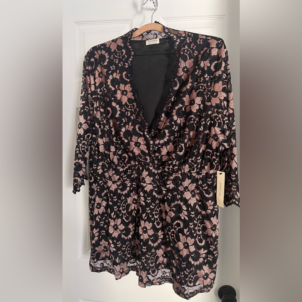 Kiyonna Luxe Lace Empire Waist Peplum Top Rose Gold Size 3X